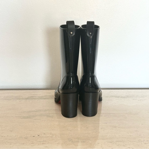 New Christian Louboutin Loubirain 70 PVC Rain Boot Black Size 37EU/7US - Picture 3 of 5